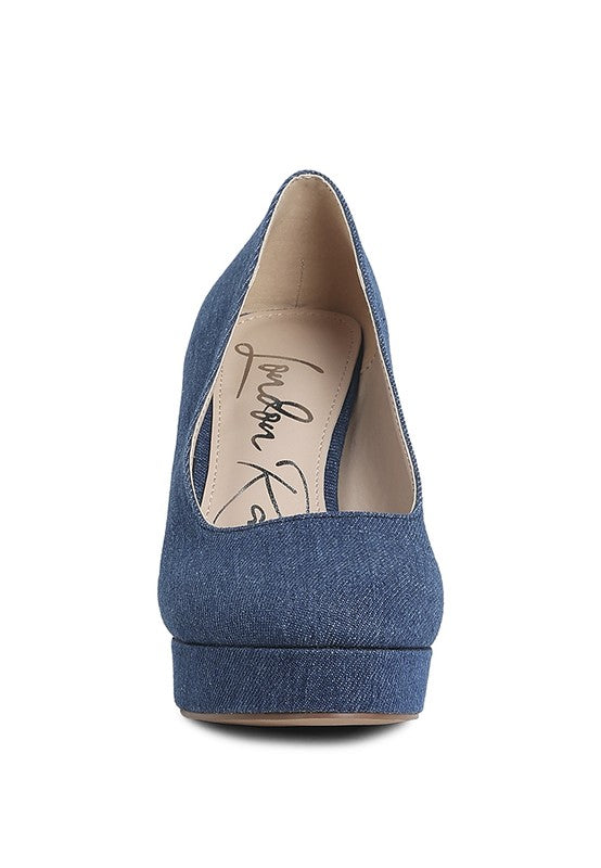 Kostur Denim Blue Block Heel Pumps | Tigbuls Variety