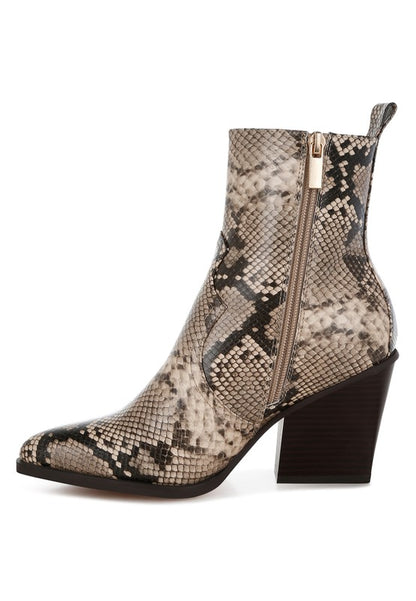 Cornus Snake Print Ankle Boots - Tigbul's Variety Fashion Shop