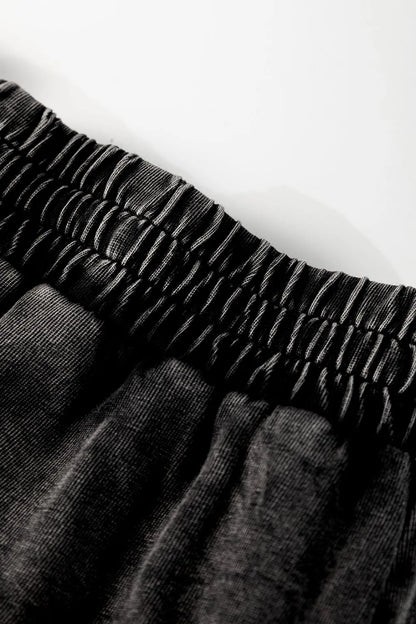 Black Mineral Wash French Terry High Waist Casual Shorts - Tigbul's Variety Fashion Shop