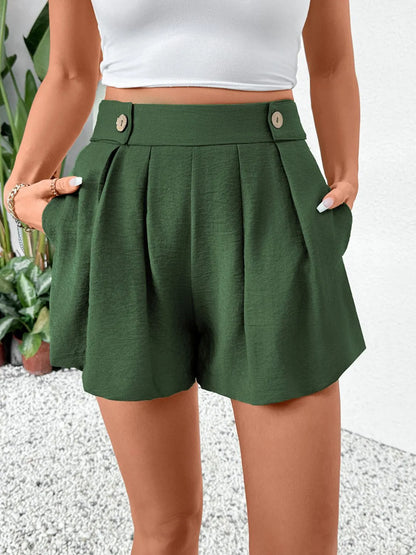 Pleated Detail Shorts with Pockets - Tigbul's Variety Fashion Shop