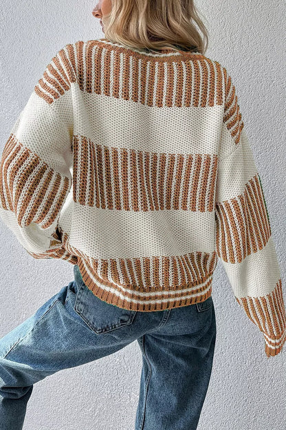 Striped Knit Long Sleeve Sweater - Tigbul's Variety Fashion Shop