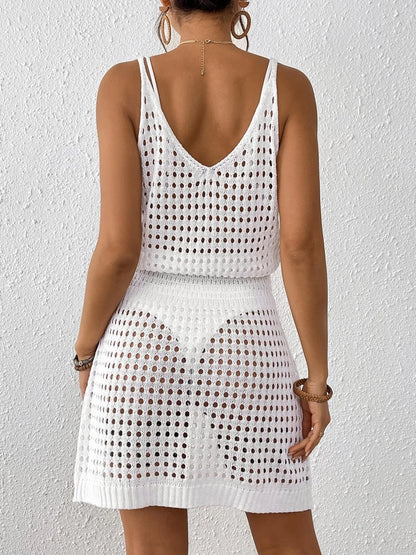 Crochet Knit Cover Up Mini Dress - Tigbul's Variety Fashion Shop