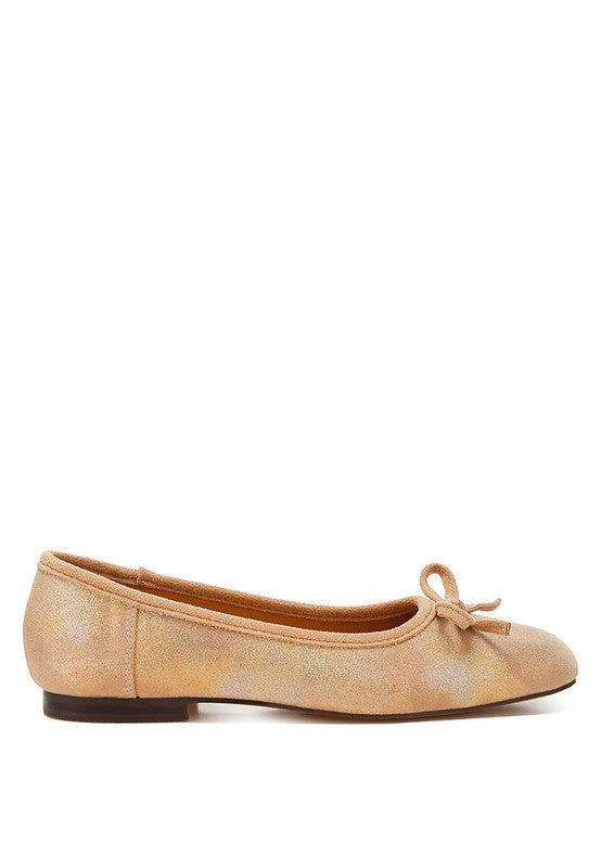 Rubyrose Suede Bow Embellished Square Toe Beige Ballerinas - Tigbul's Variety Fashion Shop