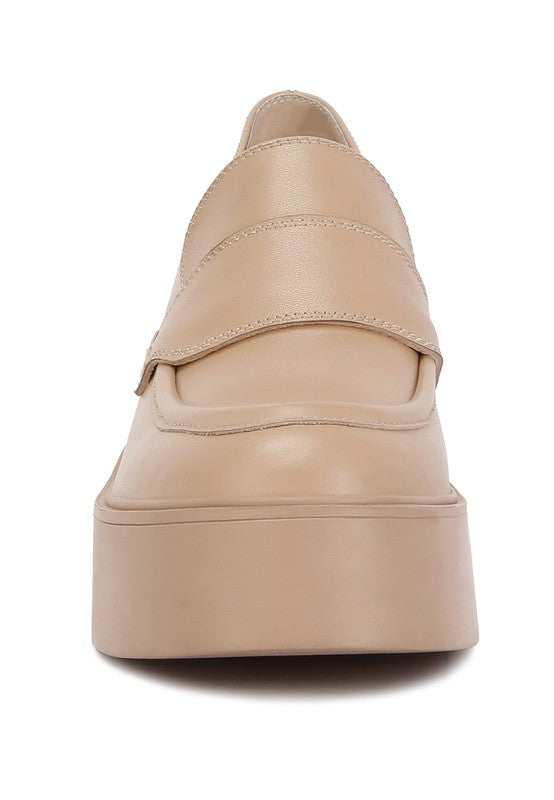 Elspeth Heeled Platform Leather Loafers - Tigbuls Variety Fashion