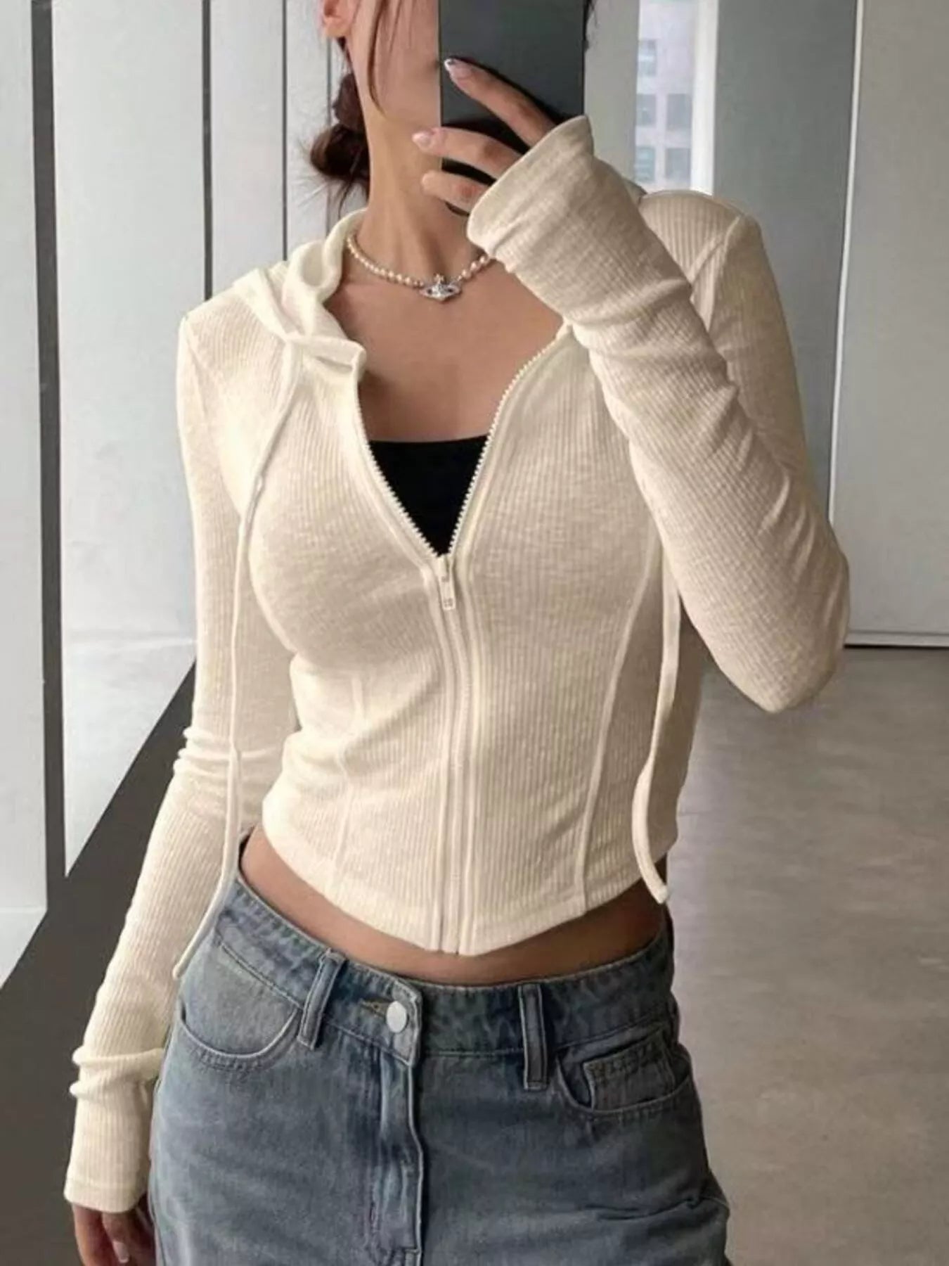 Ribbed Knit Cropped Zip-Up Outerwear - Tigbul's Variety Fashion Shop