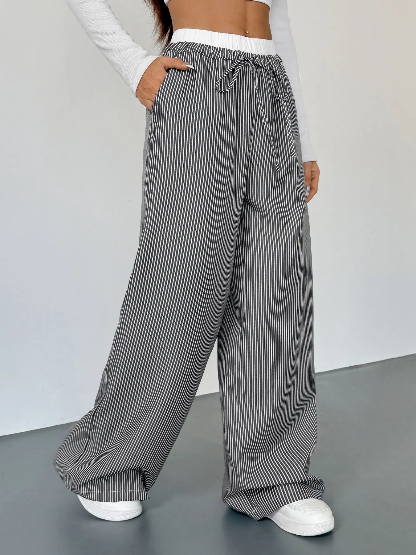 Striped Wide Leg Drawstring Pants - Tigbul's Variety Fashion Shop