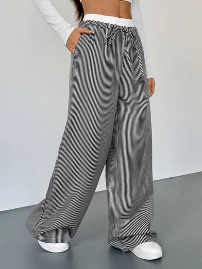 Striped Wide Leg Drawstring Pants - Tigbul's Variety Fashion Shop