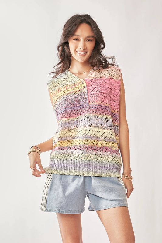 Multi Color Crochet Sleeveless Knit Vest Top - Tigbul's Variety Fashion Shop