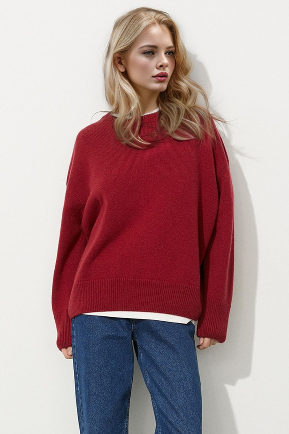 Basic Bae Round Neck Dropped Shoulder Long Sleeve Sweater - Tigbul's Variety Fashion Shop