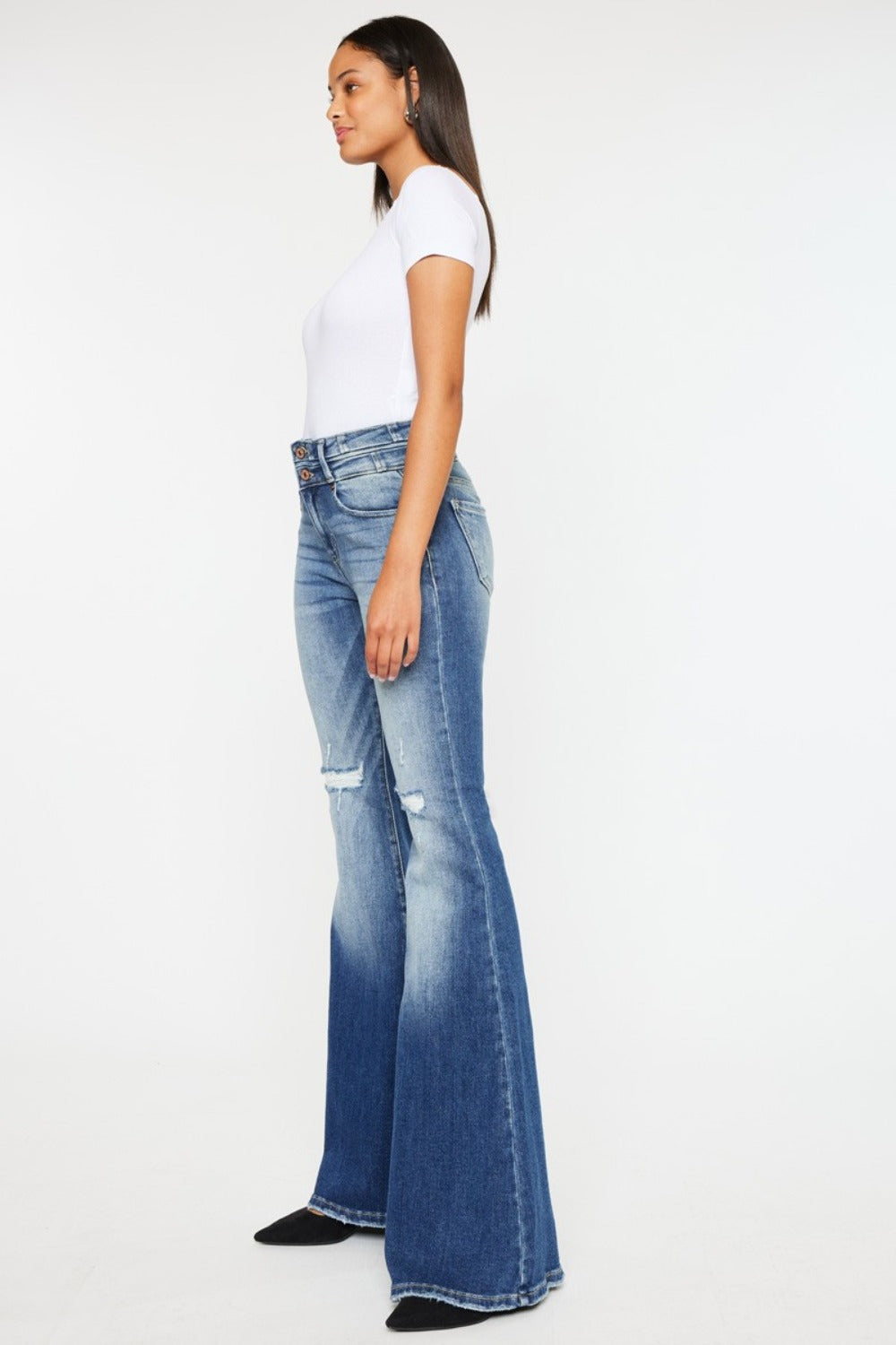 Kancan High Rise Wide Waistband Flare Bell Bottom Jeans - Tigbul's Variety Fashion Shop