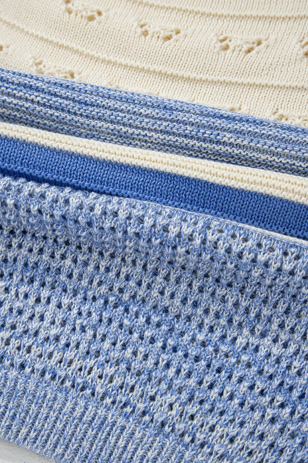 Openwork Striped Knit Long Sleeve Sweater - Tigbul's Variety Fashion Shop