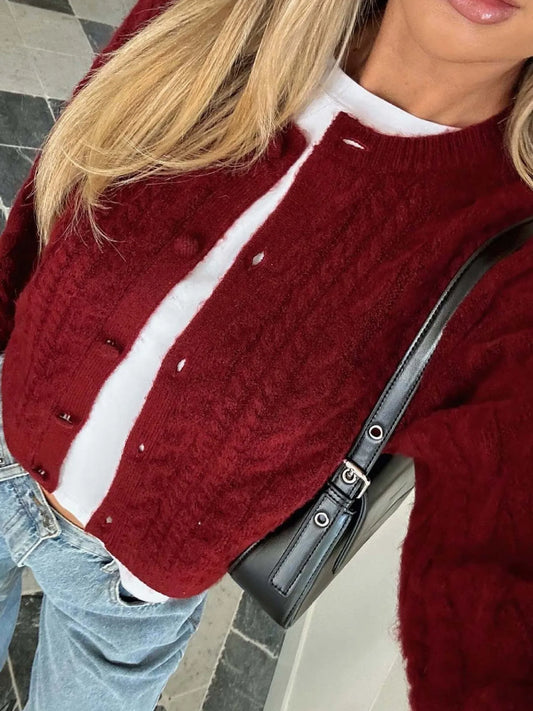 Cable Knit Button-Up Cardigan - Tigbul's Variety Fashion Shop