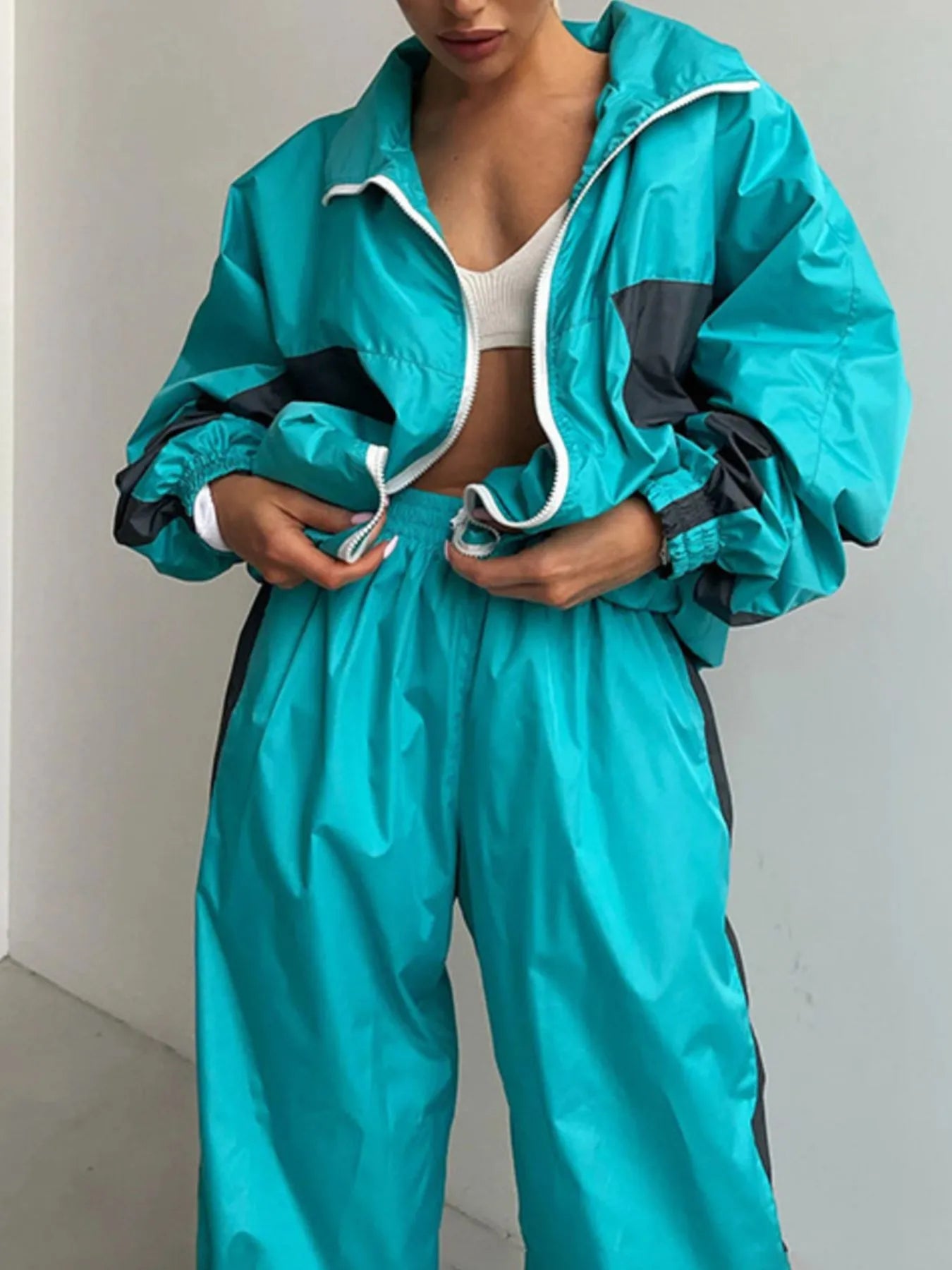 Zip Up Long Sleeve Top and Pants Set - Tigbul's Variety Fashion Shop