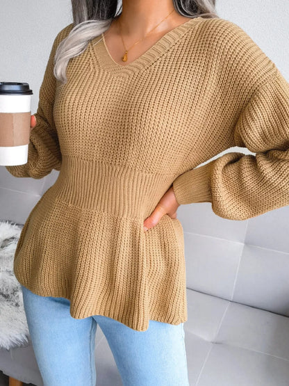 V-Neck Dropped Shoulder Sweater - Tigbul's Variety Fashion Shop
