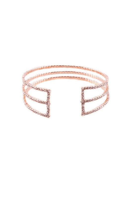 ROSE GOLD RHINESTONE FACETED CUFF BRACELET - Tigbul's Variety Fashion Shop