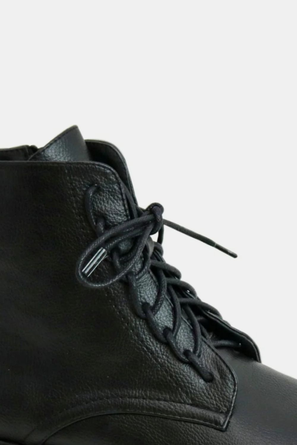 Black Faux Leather Lace-Up Boots with Side Zipper - Tigbul's Variety Fashion Shop