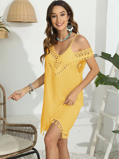 Tassel Scoop Neck Wide Strap Cover-Up - Tigbul's Variety Fashion Shop