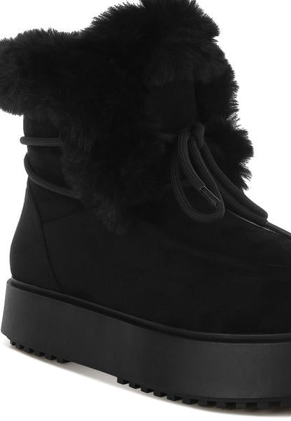 Bunting Faux Fur Collar Flatform Boots - Tigbul's Variety Fashion Shop