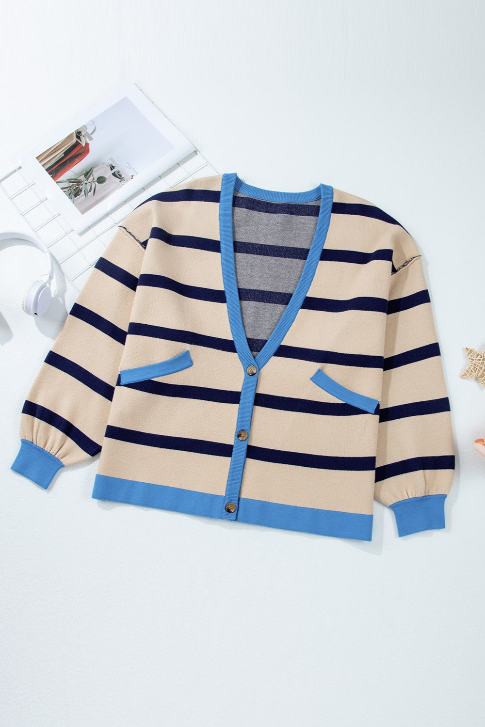 Striped Button Up Long Sleeve Cardigan - Tigbul's Variety Fashion Shop