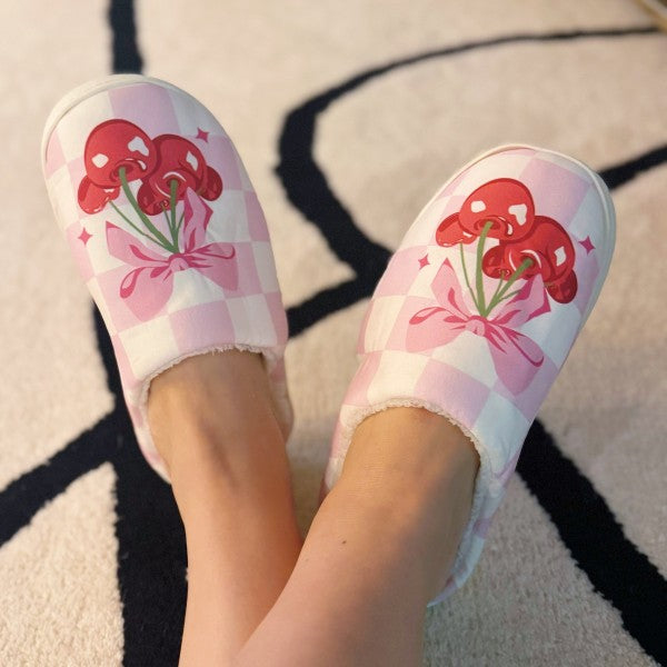 Cherry Bow Check Lounge Slippers - Sweet & Cozy - Tigbul's Variety Fashion Shop