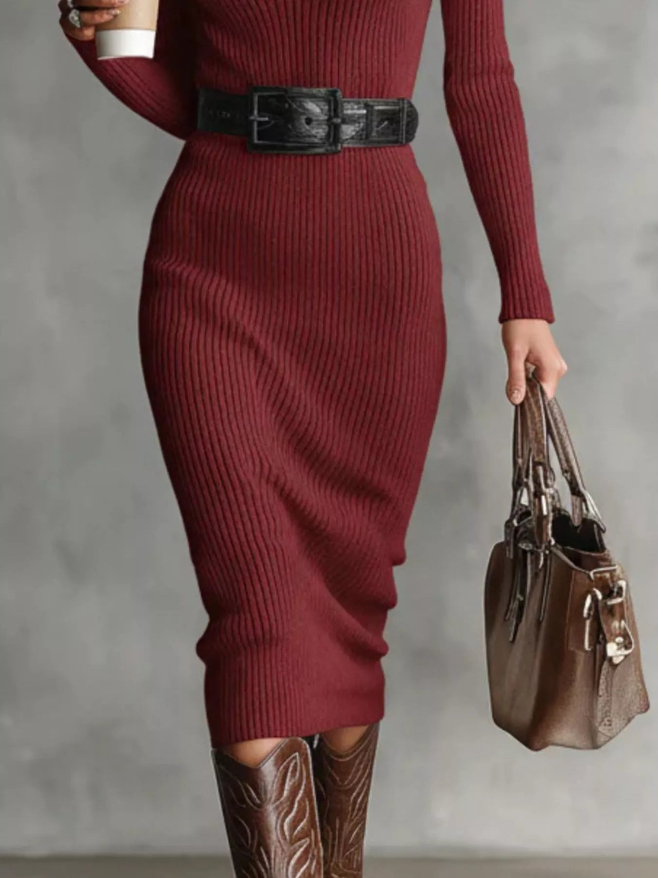Full Size Ribbed Knit Turtleneck Sweater Dress Plus Size - Tigbul's Variety Fashion Shop