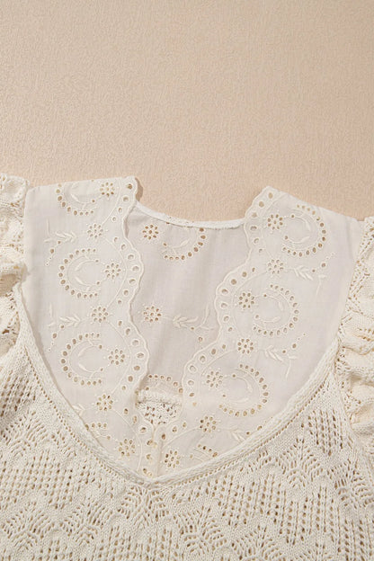 Embroidered Patchwork Hollow Out Knitted Ruffle Sweater Vest - Tigbul's Variety Fashion Shop