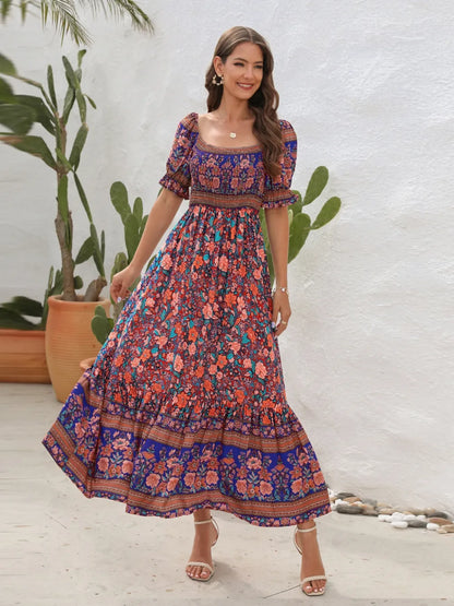 Floral Flounce Sleeve Midi Dress - Tigbul's Variety Fashion Shop