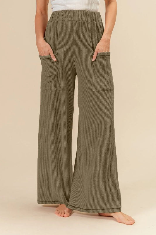 2 tone Cord Rib Waist Band Side Pocket Pants - Tigbul's Variety Fashion Shop