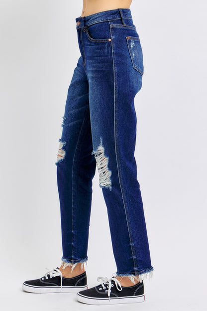 Judy Blue Full Size High Waist Rigid Magic Heavy Destroy Straight Jeans - Tigbul's Variety Fashion Shop