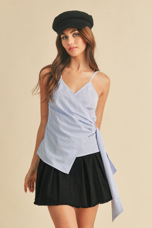 Aemi + Co Side Knotted Surplice Striped Cami - Tigbul's Variety Fashion Shop