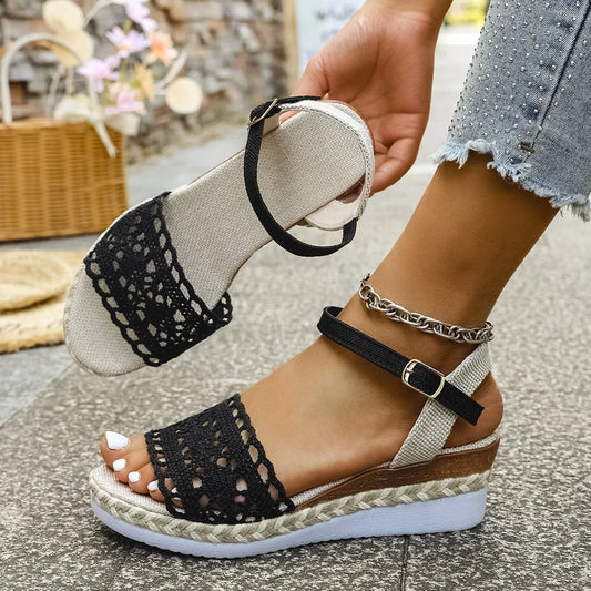 Crochet Platform Wedge Sandals - Tigbul's Variety Fashion Shop
