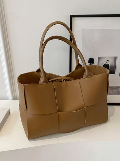 Woven Faux Leather Tote Bag - Tigbul's Variety Fashion Shop