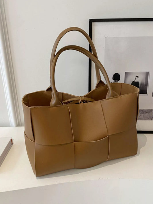 Woven Faux Leather Tote Bag - Tigbul's Variety Fashion Shop