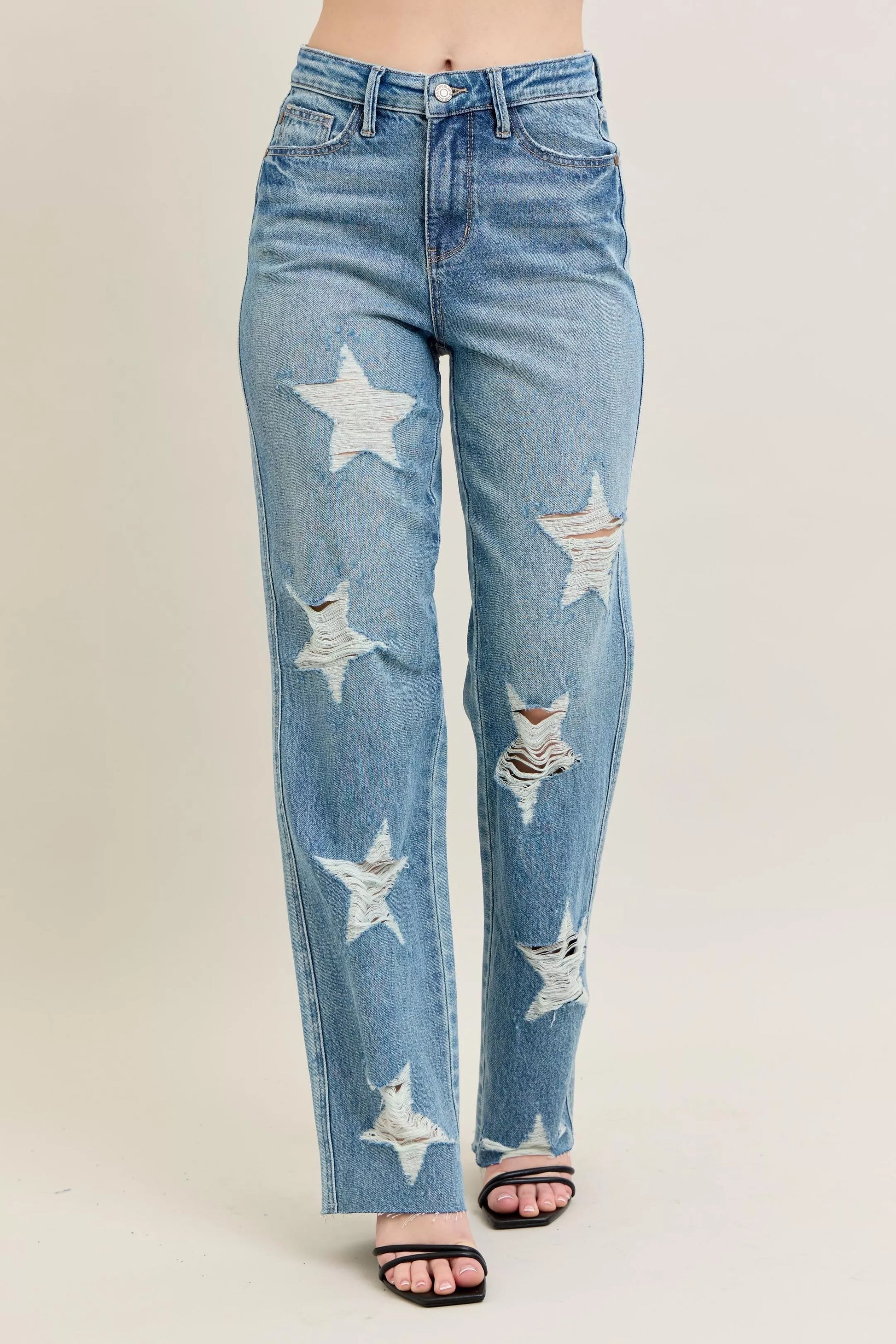 Judy Blue Full Size High Waist  Rigid Magic Star Shaped Destroy 90's Straight Jeans Plus Size - Tigbul's Variety Fashion Shop