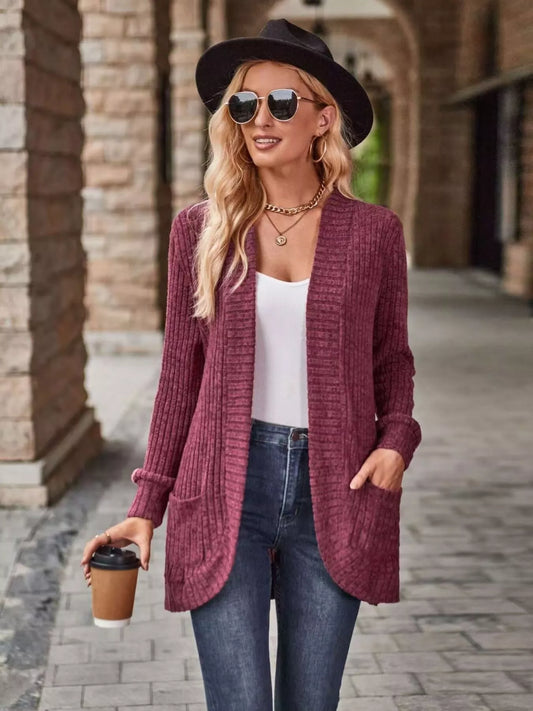 Open Front Ribbed Knit Cardigan - Tigbul's Variety Fashion Shop