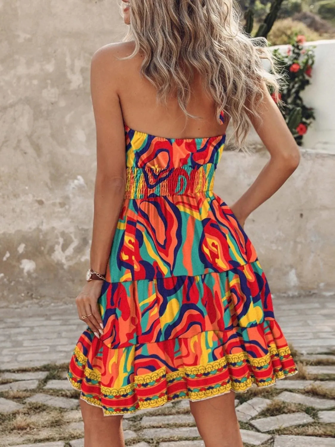 Paisley Print Halter Neck Mini Dress - Tigbul's Variety Fashion Shop