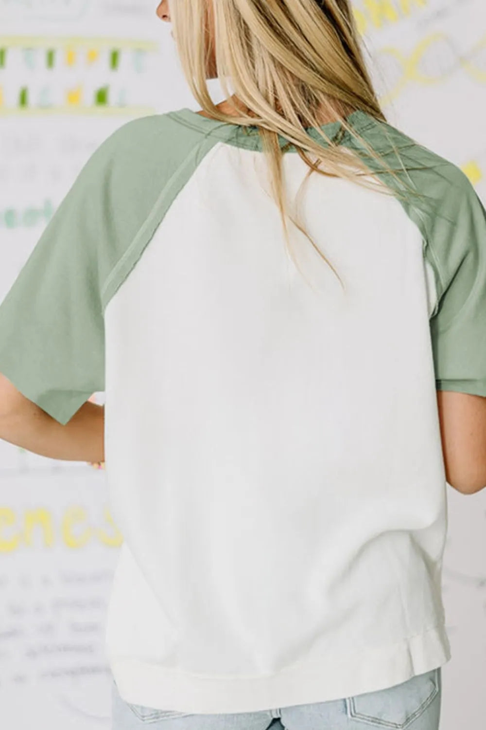 Color Block Raglan Short Sleeve Half Buttons High Low T Shirt - Tigbul's Variety Fashion Shop