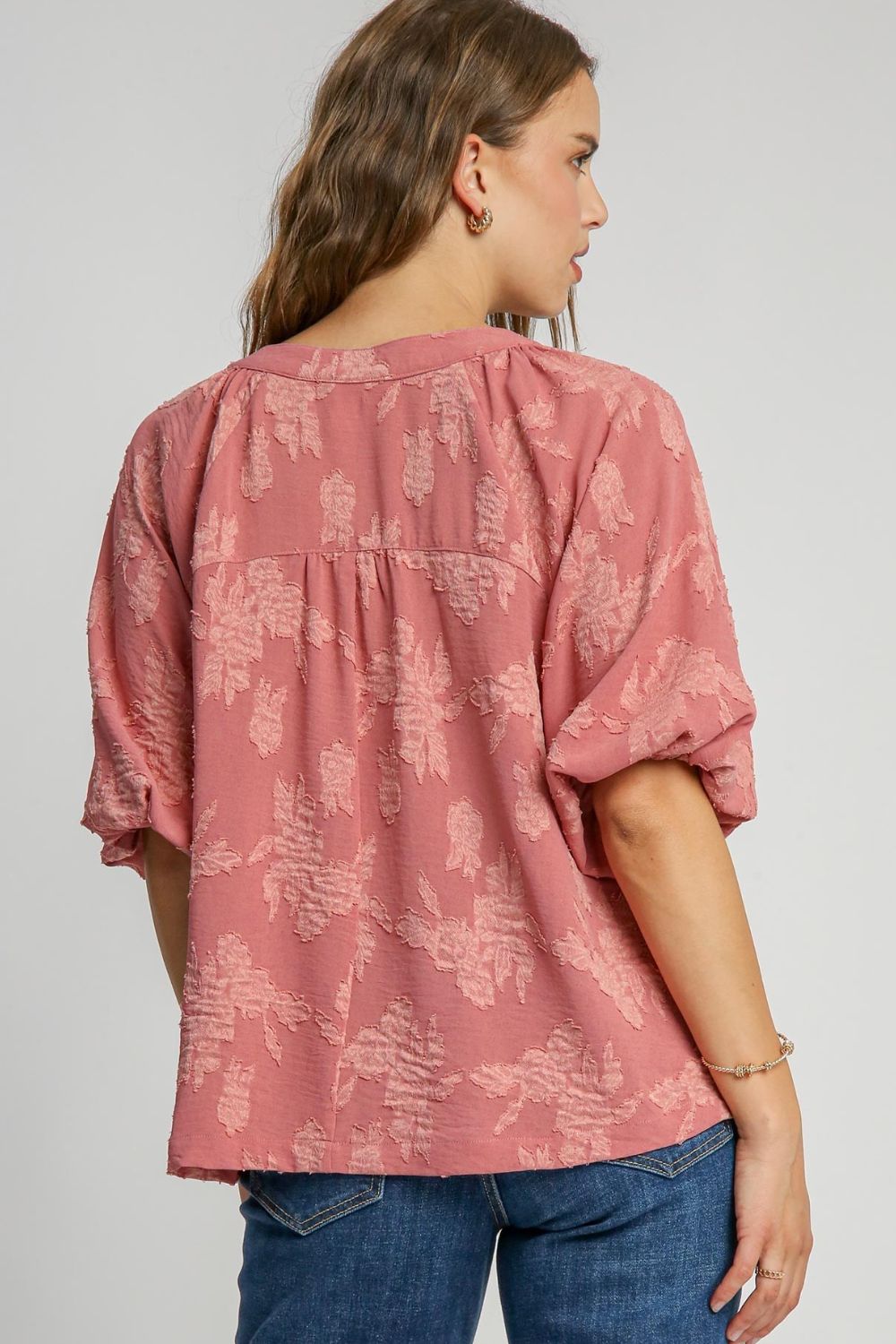 Umgee Full Size Notched Button Detail Half Sleeve Blouse Plus Size - Tigbul's Variety Fashion Shop