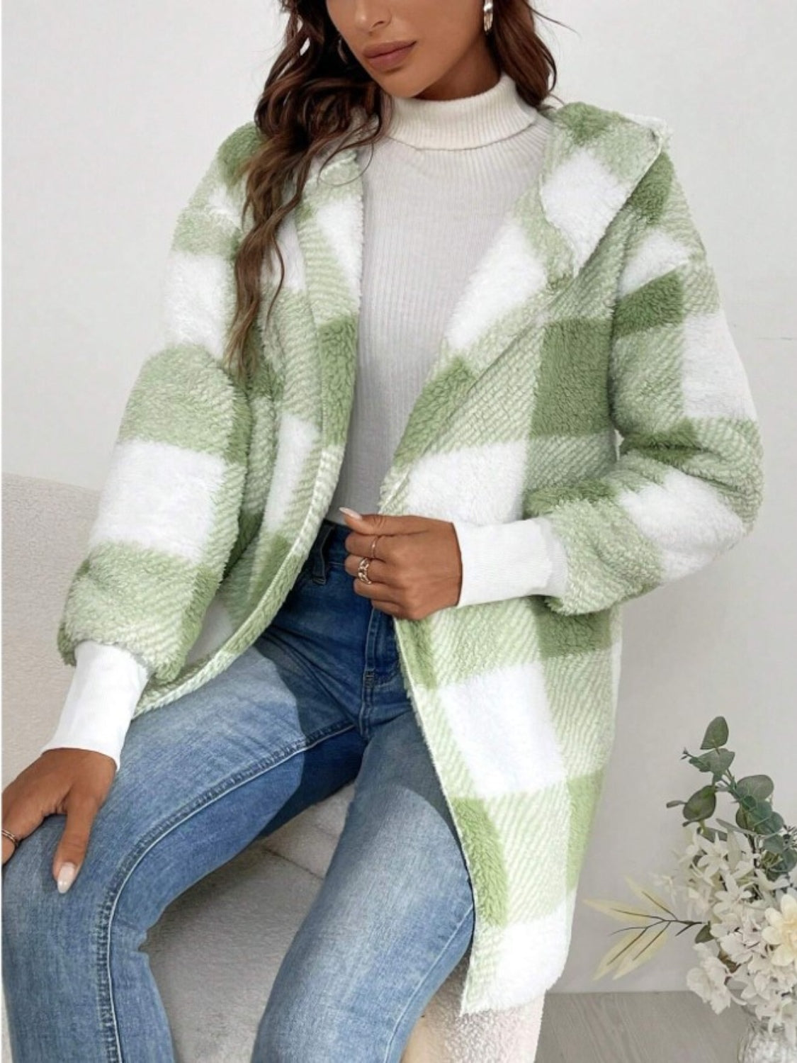 Plaid Long Sleeve Hooded Coat - Tigbul's Variety Fashion Shop