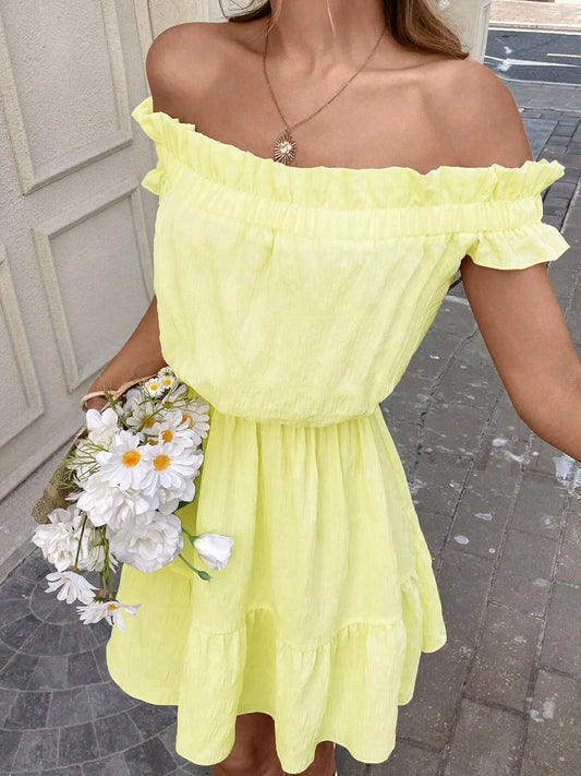 Off-Shoulder Ruffle Hem Summer Dress - Tigbul's Variety Fashion Shop