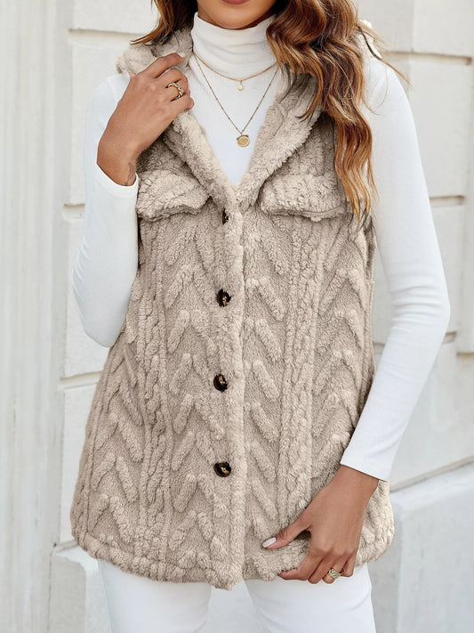 Button-Front Hooded Vest Coat - Tigbul's Variety Fashion Shop