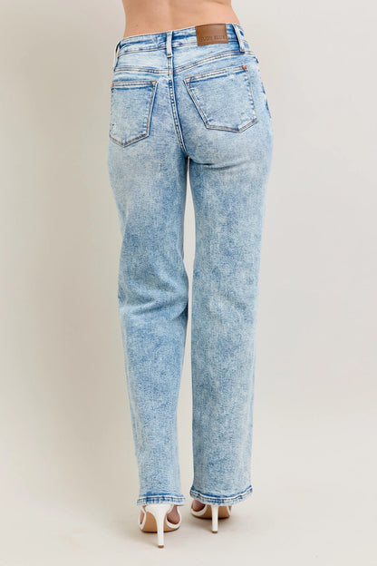Judy Blue High Waist Mineral Wash Distressed 90's Straight Jeans - Tigbul's Variety Fashion Shop