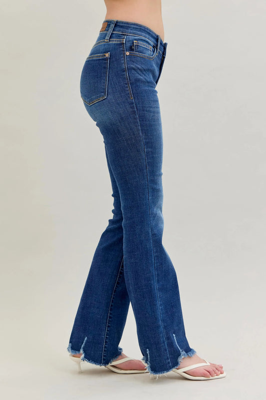 Judy Blue Mid-Rise Distressed Hem Bootcut Jeans Small-24W - Tigbul's Variety Fashion Shop