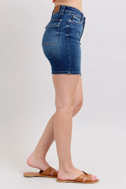 Judy Blue Full Size High Waist Bermudas Jeans W/ Back Flap Pockets Plus Size - Tigbul's Variety Fashion Shop