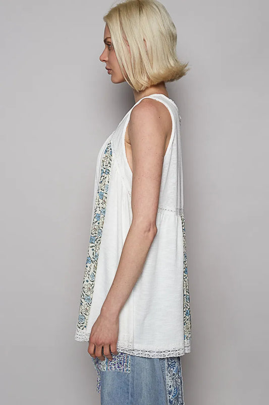 POL V Neck Sleeveless Tank Top with Lace Detail - Tigbul's Variety Fashion Shop