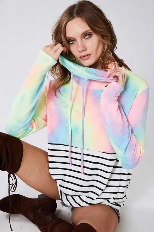 BiBi Tie Dye French Terry Cowl Neck Top - Tigbul's Variety Fashion Shop