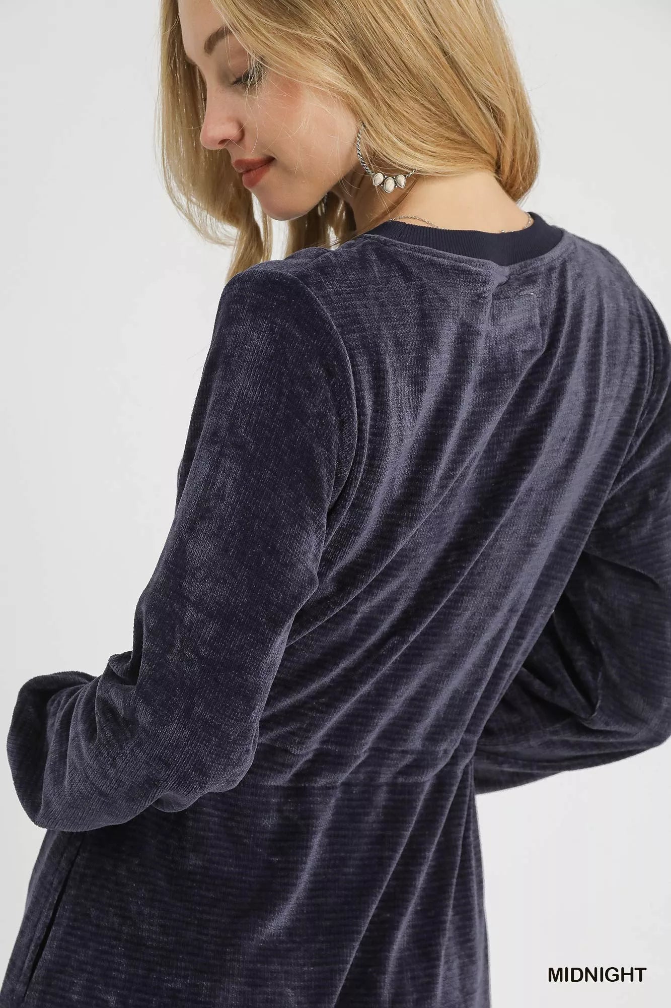 Umgee Velour Drawstring Mini Dress with Long Sleeves - Tigbul's Variety Fashion Shop