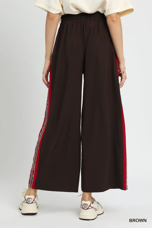 Umgee Wide Leg Pants with Contrast Side Trim - Tigbul's Variety Fashion Shop