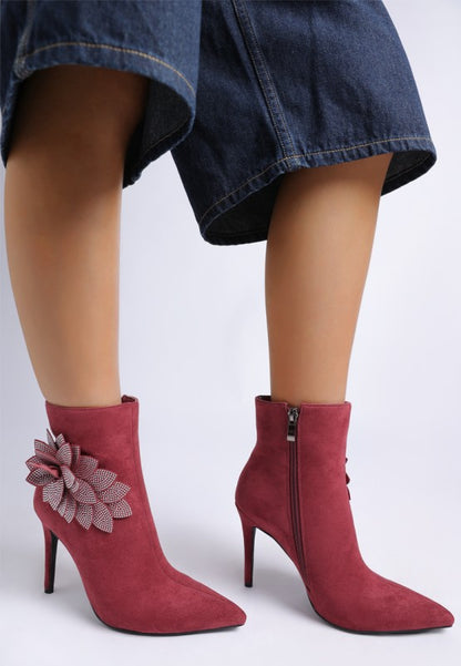 Yarrow Rhinestones Petal Detail Boots - Tigbul's Variety Fashion Shop