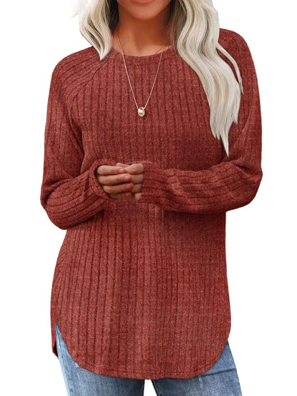 Ribbed Knit Long Sleeve T-Shirt - Tigbul's Variety Fashion Shop